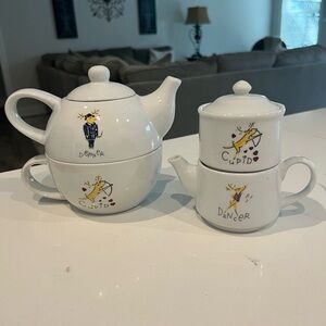 Pottery Barn Reindeer “ tea for one”, creamer & sugar